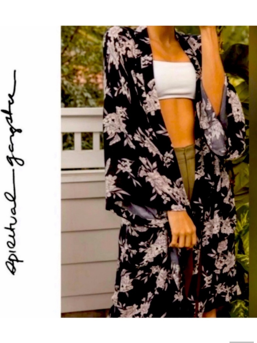 Spiritual Gangster Black Floral Print Robe One Size